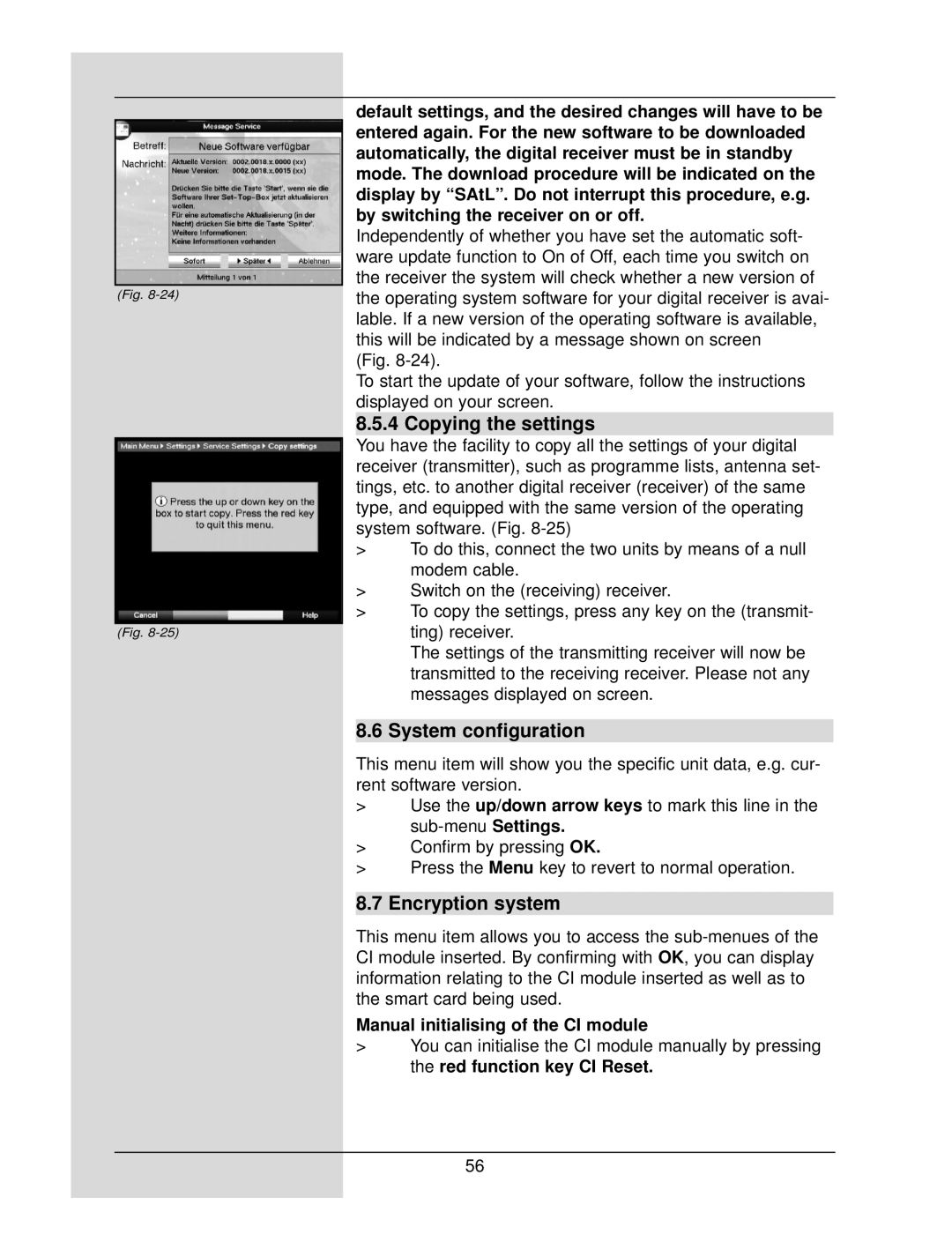 TechniSat DigiCorder S1 manual Copying the settings, System configuration, Encryption system 