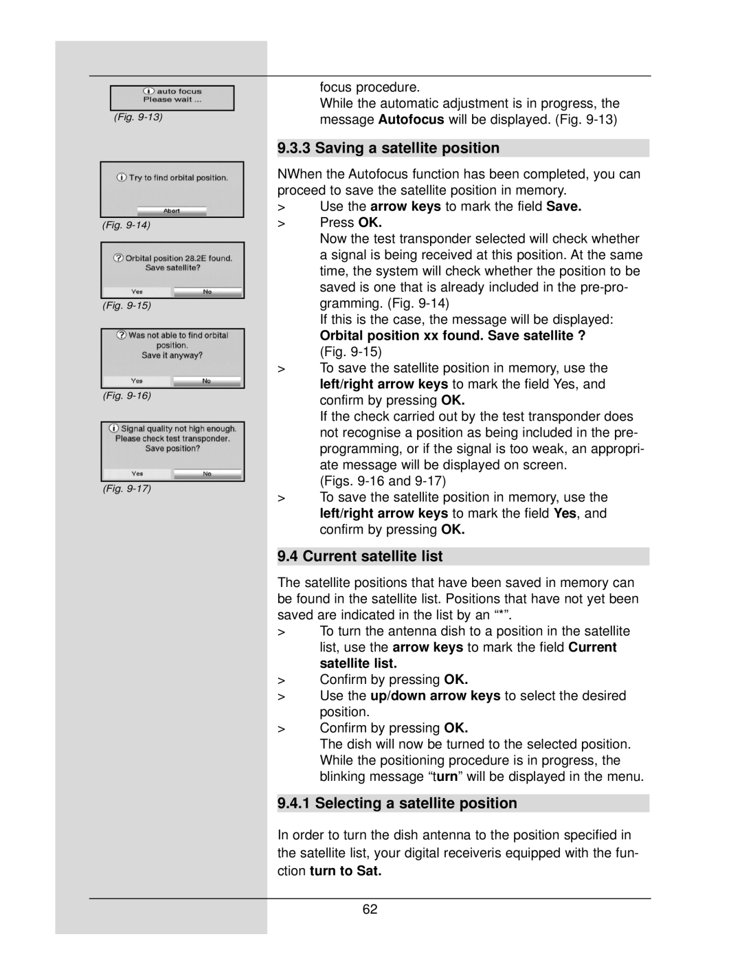 TechniSat DigiCorder S1 manual Saving a satellite position, Current satellite list, Selecting a satellite position 