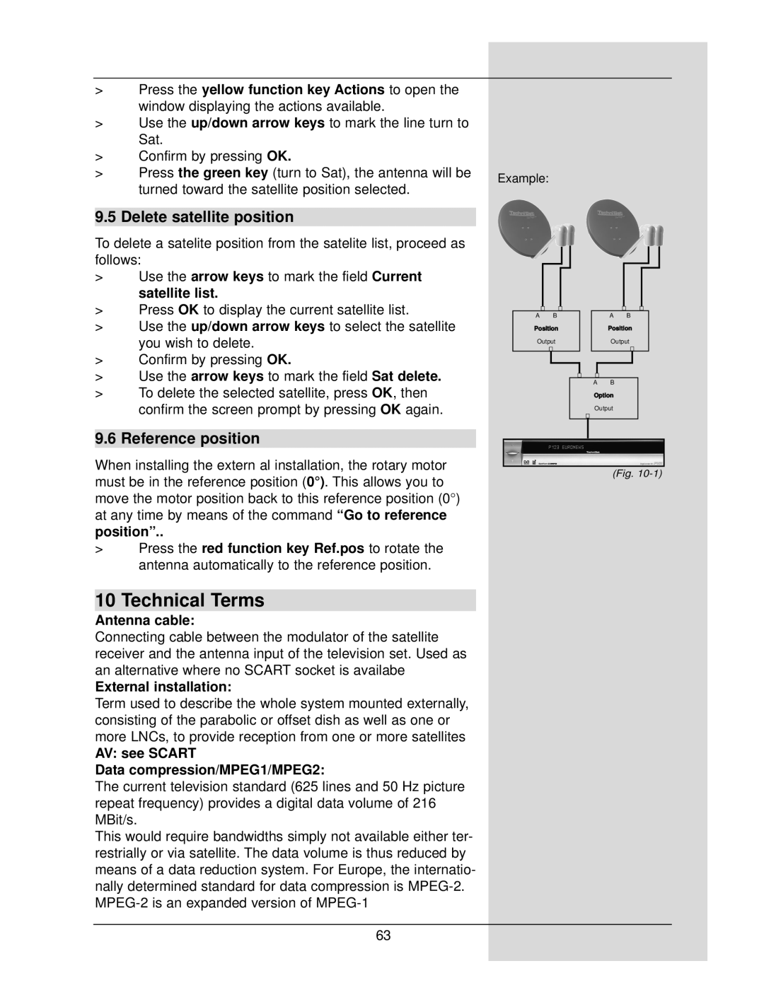 TechniSat DigiCorder S1 manual Technical Terms, Delete satellite position, Reference position 