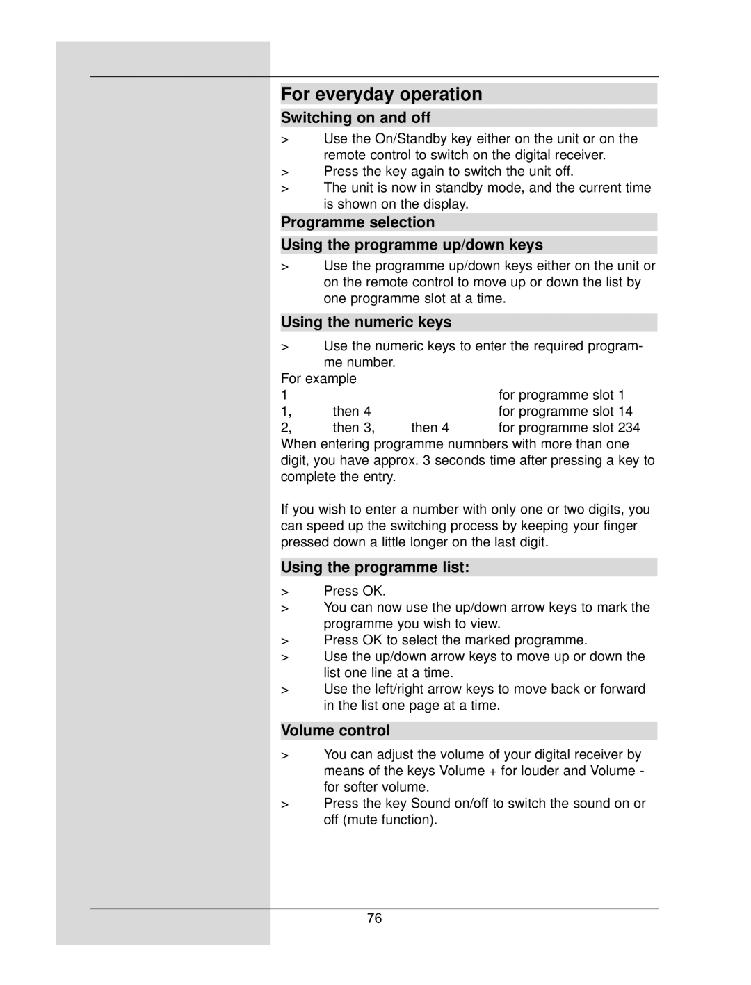 TechniSat DigiCorder S1 manual For everyday operation, Using the programme list 