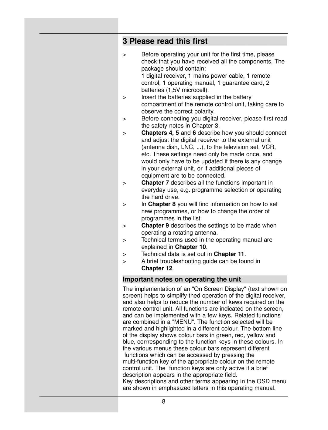 TechniSat DigiCorder S1 manual Please read this first, Important notes on operating the unit 