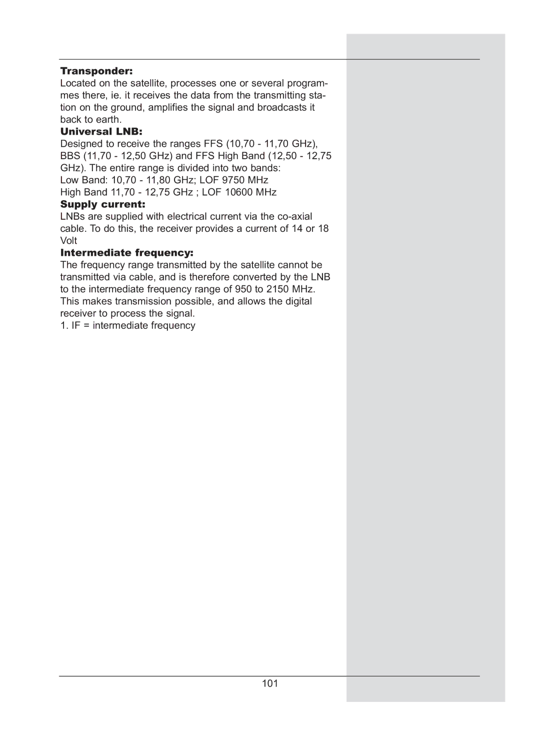 TechniSat DigiCorder S2 manual Transponder, Universal LNB, Supply current, Intermediate frequency 