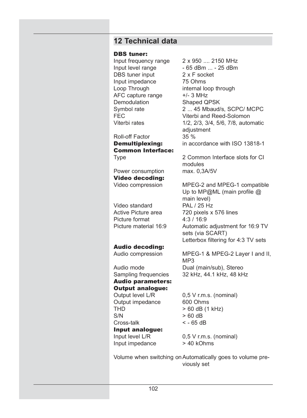 TechniSat DigiCorder S2 manual Technical data 