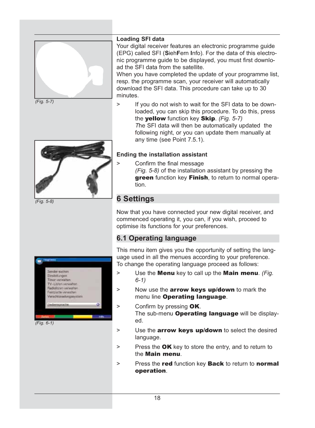 TechniSat DigiCorder S2 manual Settings, Operating language, Loading SFI data, Ending the installation assistant 