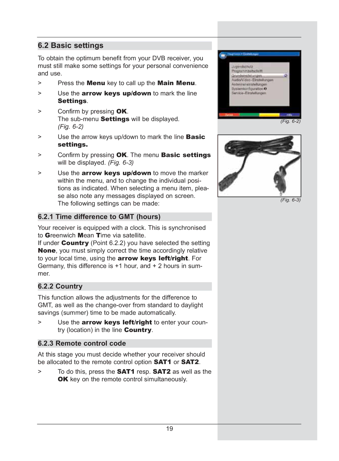 TechniSat DigiCorder S2 manual Basic settings, Time difference to GMT hours, Country, Remote control code 