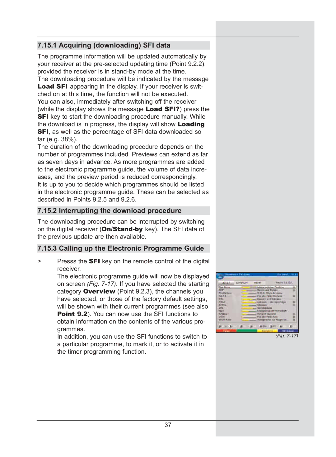 TechniSat DigiCorder S2 manual Acquiring downloading SFI data, Interrupting the download procedure 