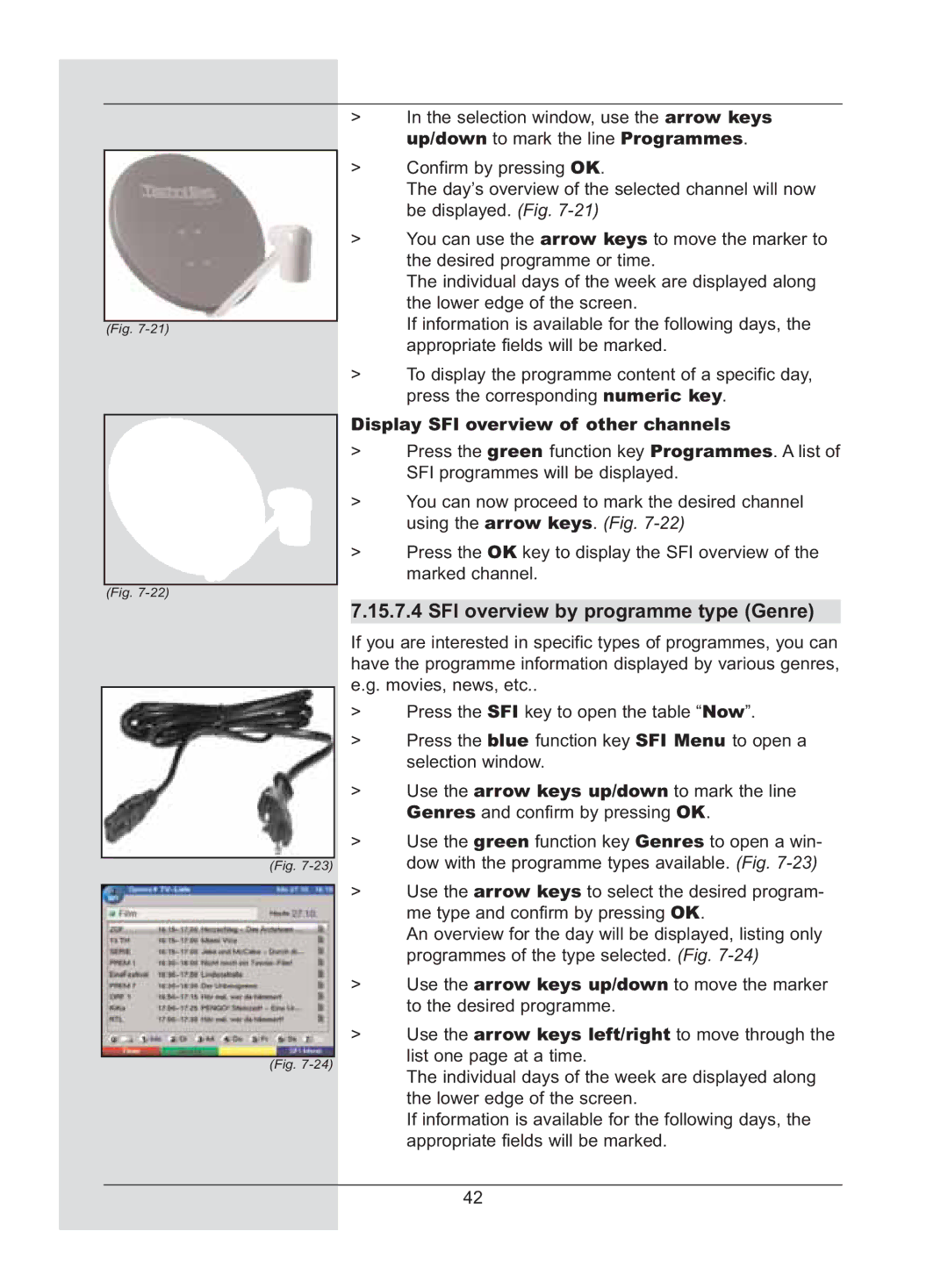 TechniSat DigiCorder S2 manual SFI overview by programme type Genre, Display SFI overview of other channels 