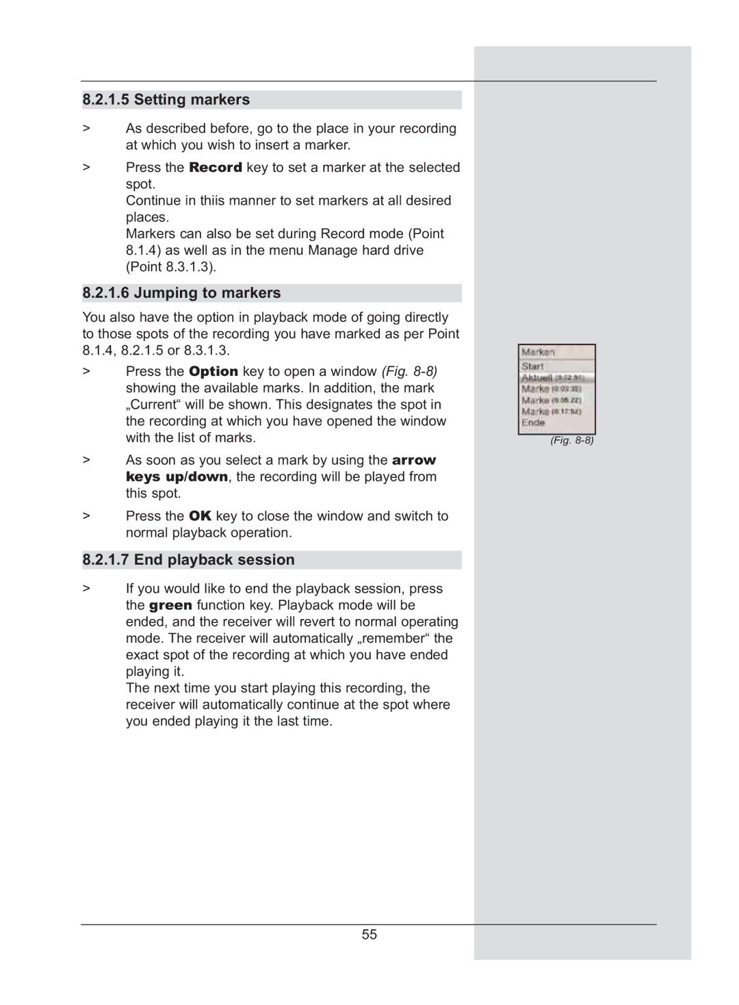 TechniSat DigiCorder S2 manual Setting markers, Jumping to markers, End playback session 