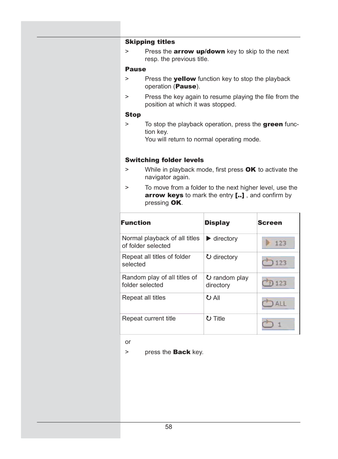 TechniSat DigiCorder S2 manual Skipping titles, Function Display Screen 