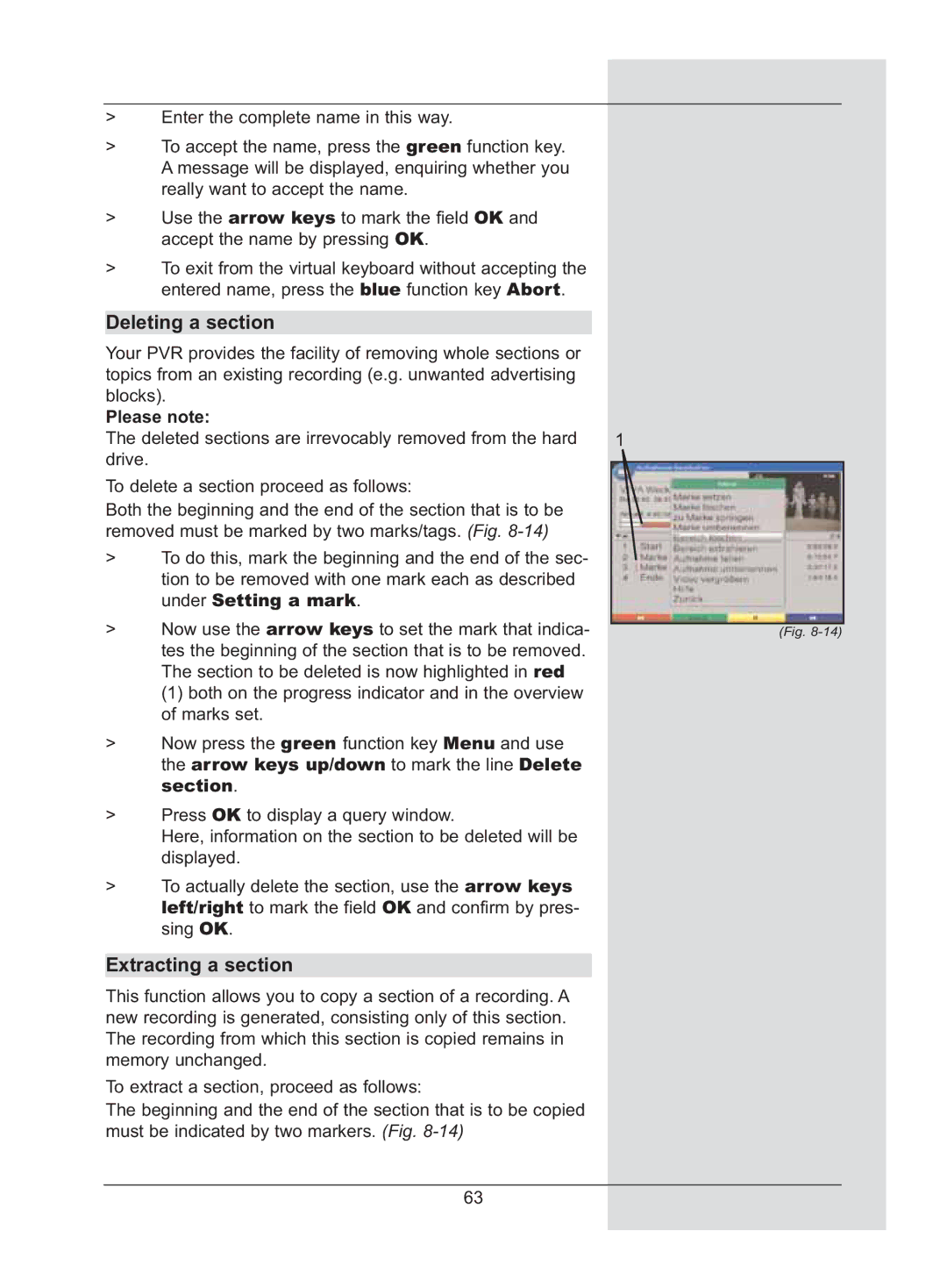 TechniSat DigiCorder S2 manual Deleting a section, Extracting a section 