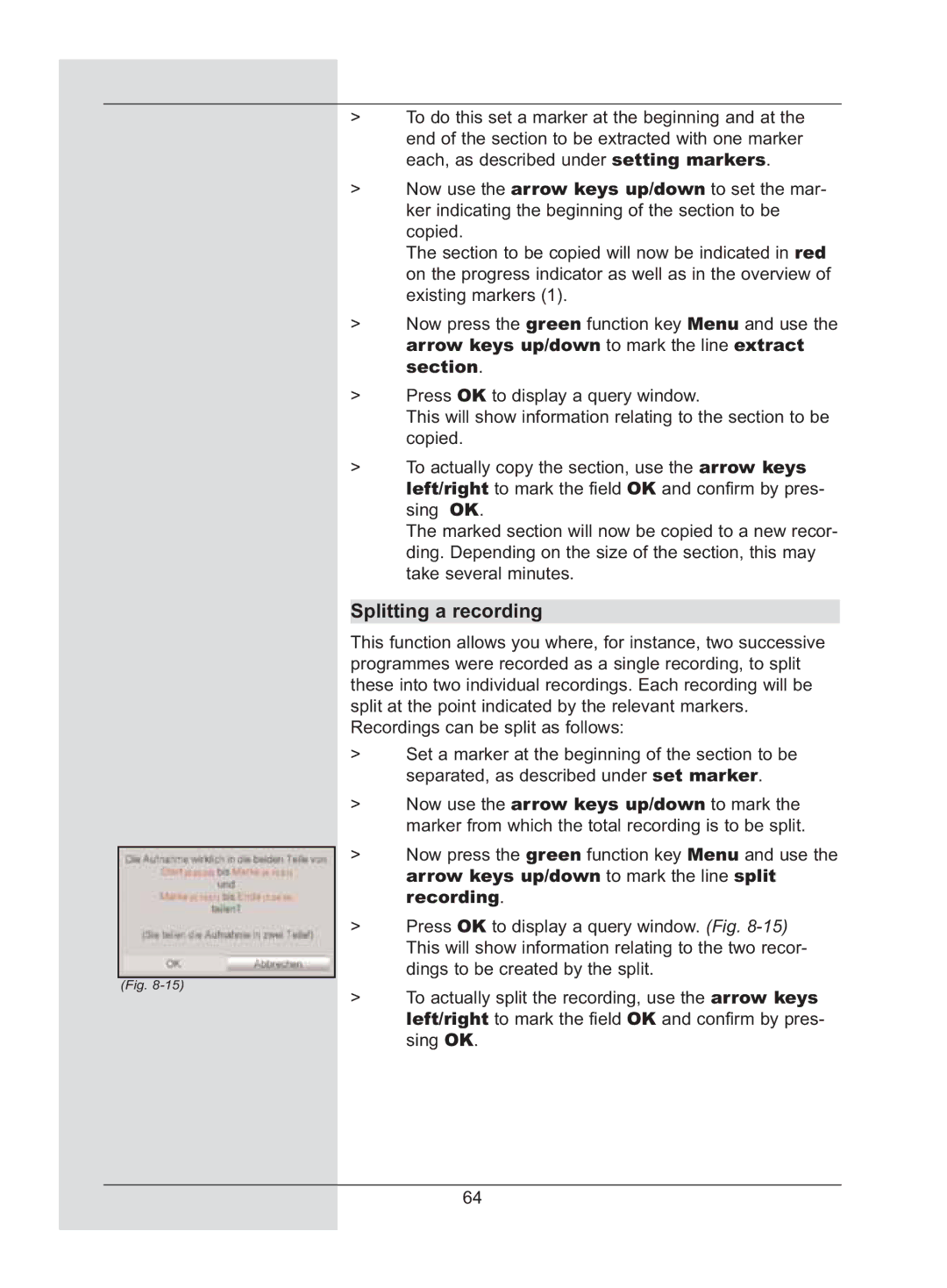 TechniSat DigiCorder S2 manual Splitting a recording 