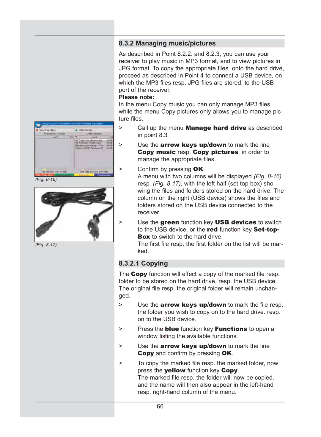 TechniSat DigiCorder S2 manual Managing music/pictures, Copying 