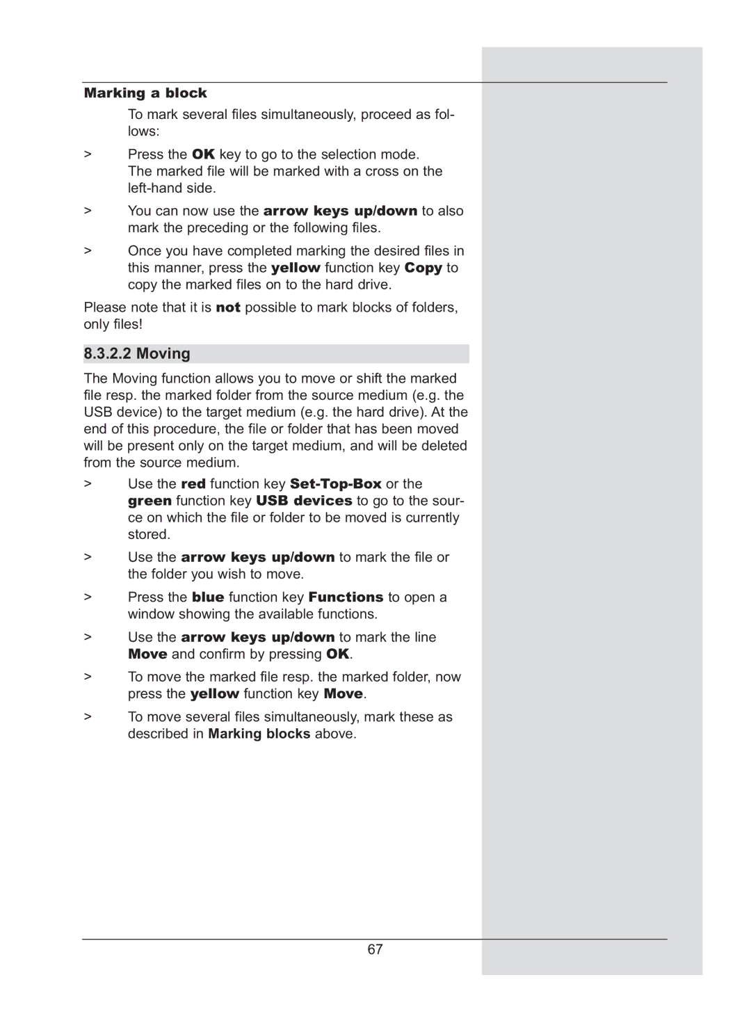 TechniSat DigiCorder S2 manual Moving, Marking a block 