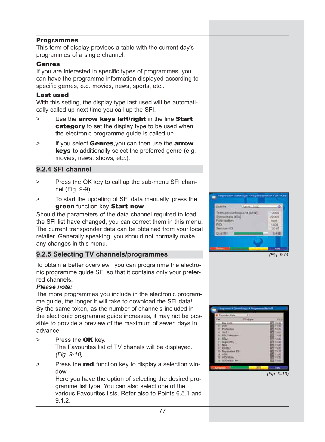 TechniSat DigiCorder S2 manual SFI channel, Selecting TV channels/programmes, Programmes, Genres, Last used 