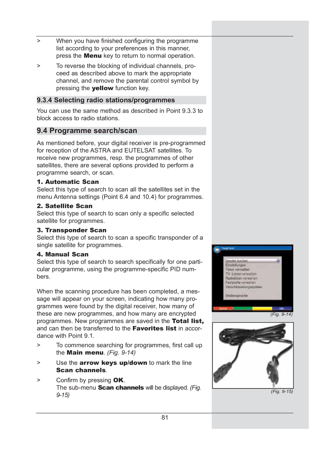 TechniSat DigiCorder S2 manual Programme search/scan, Selecting radio stations/programmes 