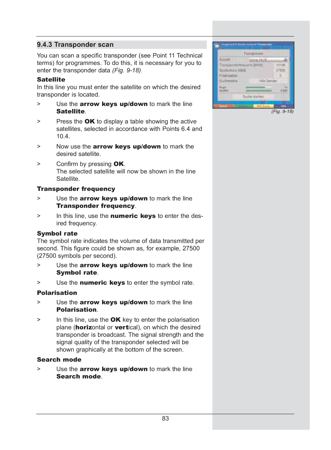 TechniSat DigiCorder S2 manual Transponder scan, Satellite 