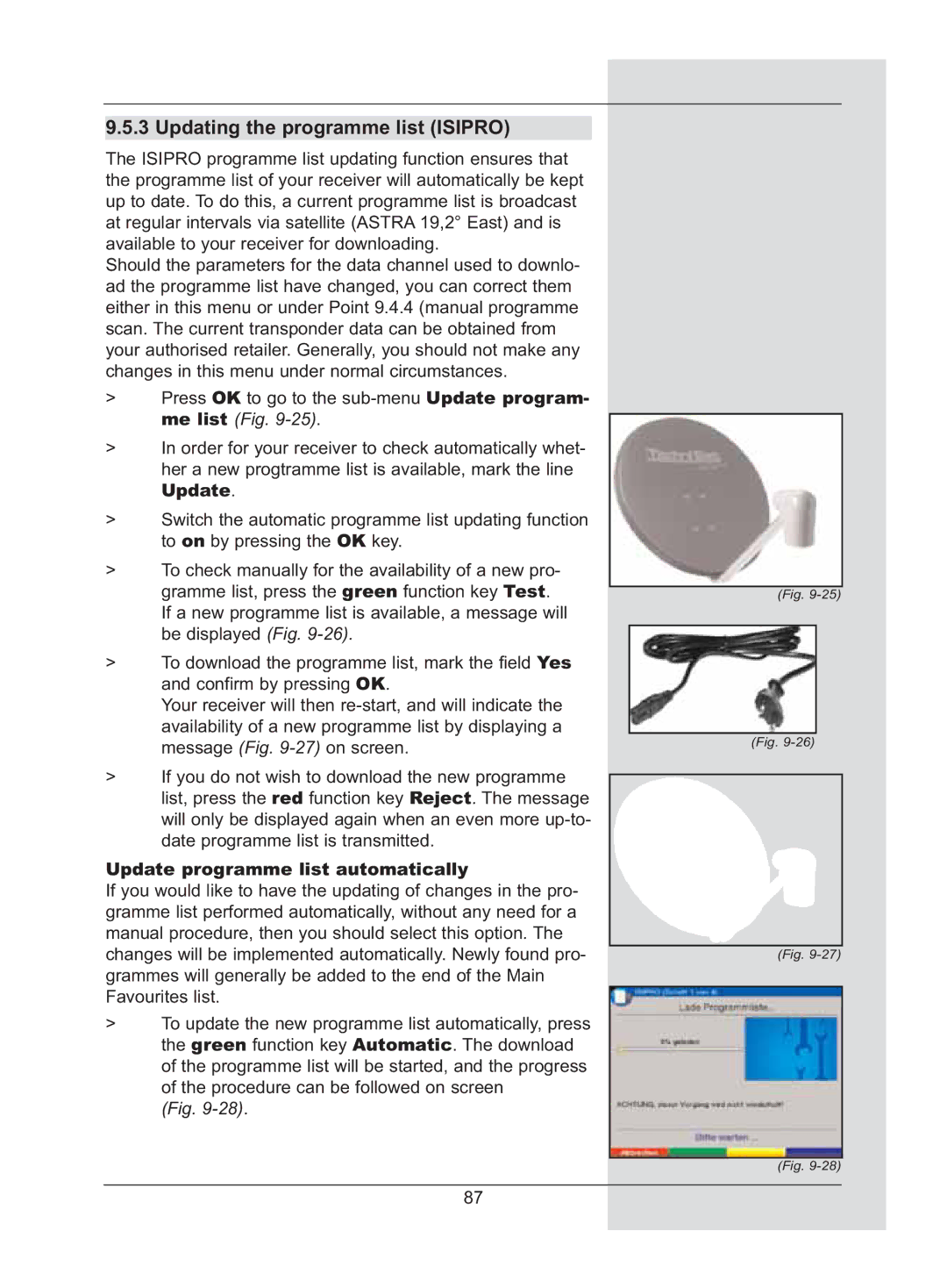 TechniSat DigiCorder S2 manual Updating the programme list Isipro, Update programme list automatically 