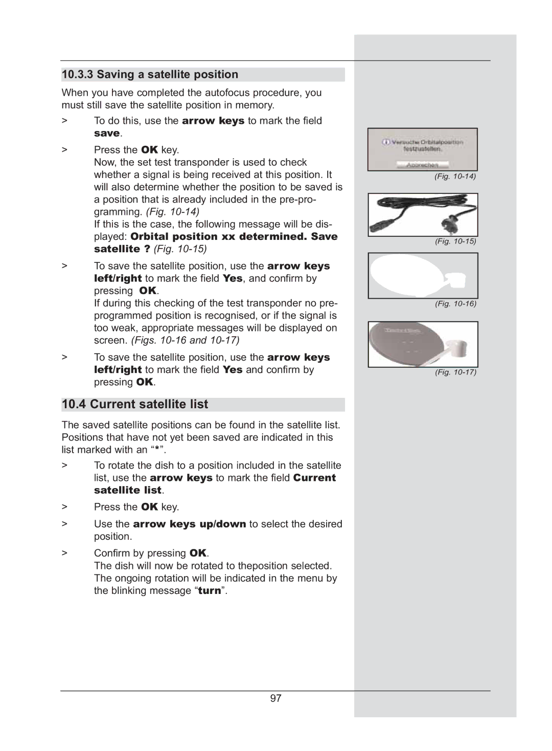 TechniSat DigiCorder S2 manual Current satellite list, Saving a satellite position 