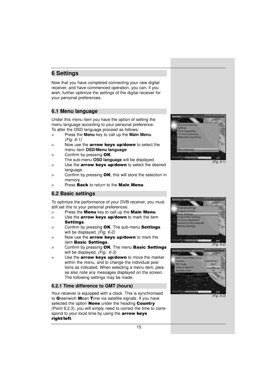 TechniSat DigiPal 2 manual Settings, Menu language, Basic settings, Time difference to GMT hours 