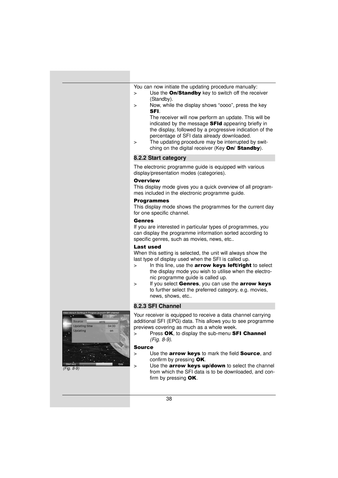 TechniSat DigiPal 2 manual Start category, SFI Channel 