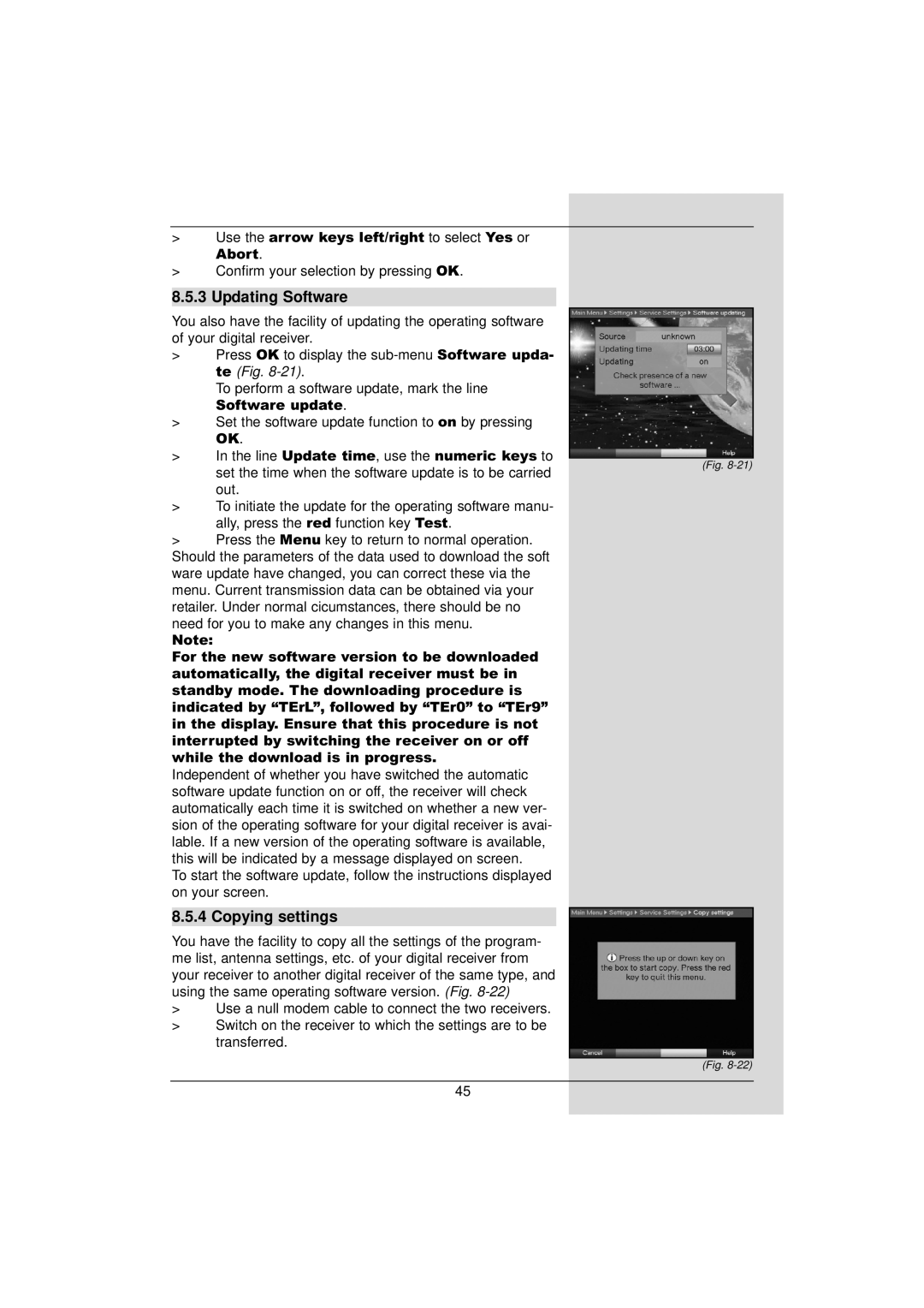 TechniSat DigiPal 2 manual Updating Software, Copying settings 