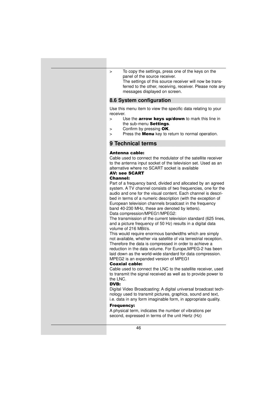 TechniSat DigiPal 2 manual Technical terms, System configuration 