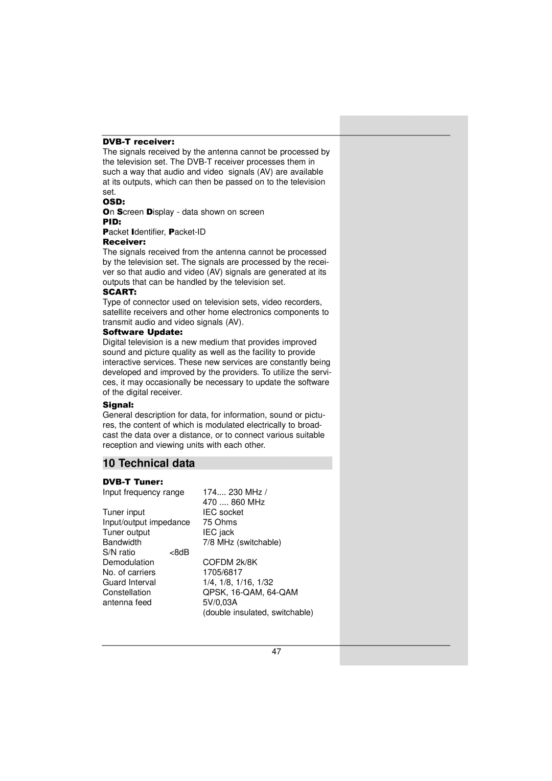 TechniSat DigiPal 2 manual Technical data, Osd 