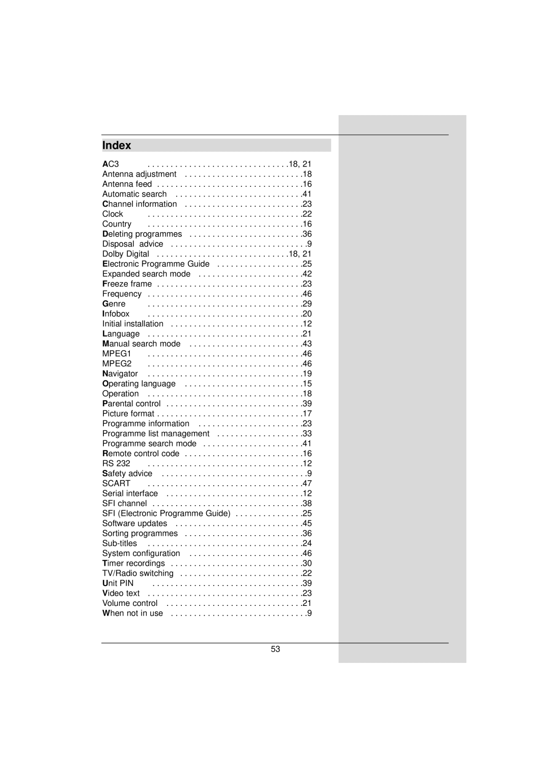 TechniSat DigiPal 2 manual Index, AC3 