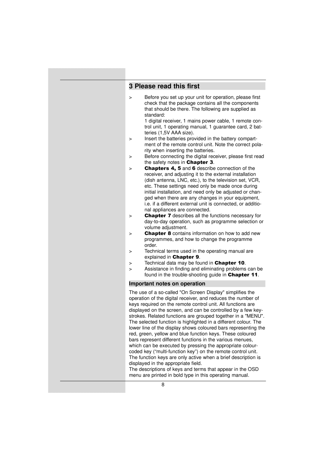 TechniSat DigiPal 2 manual Please read this first, Important notes on operation 