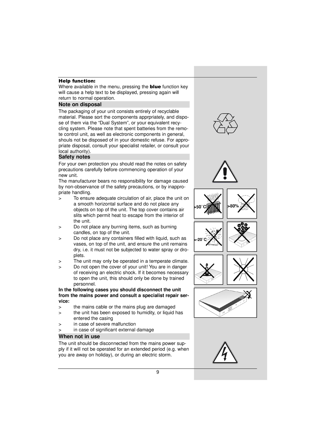 TechniSat DigiPal 2 manual Safety notes, When not in use 