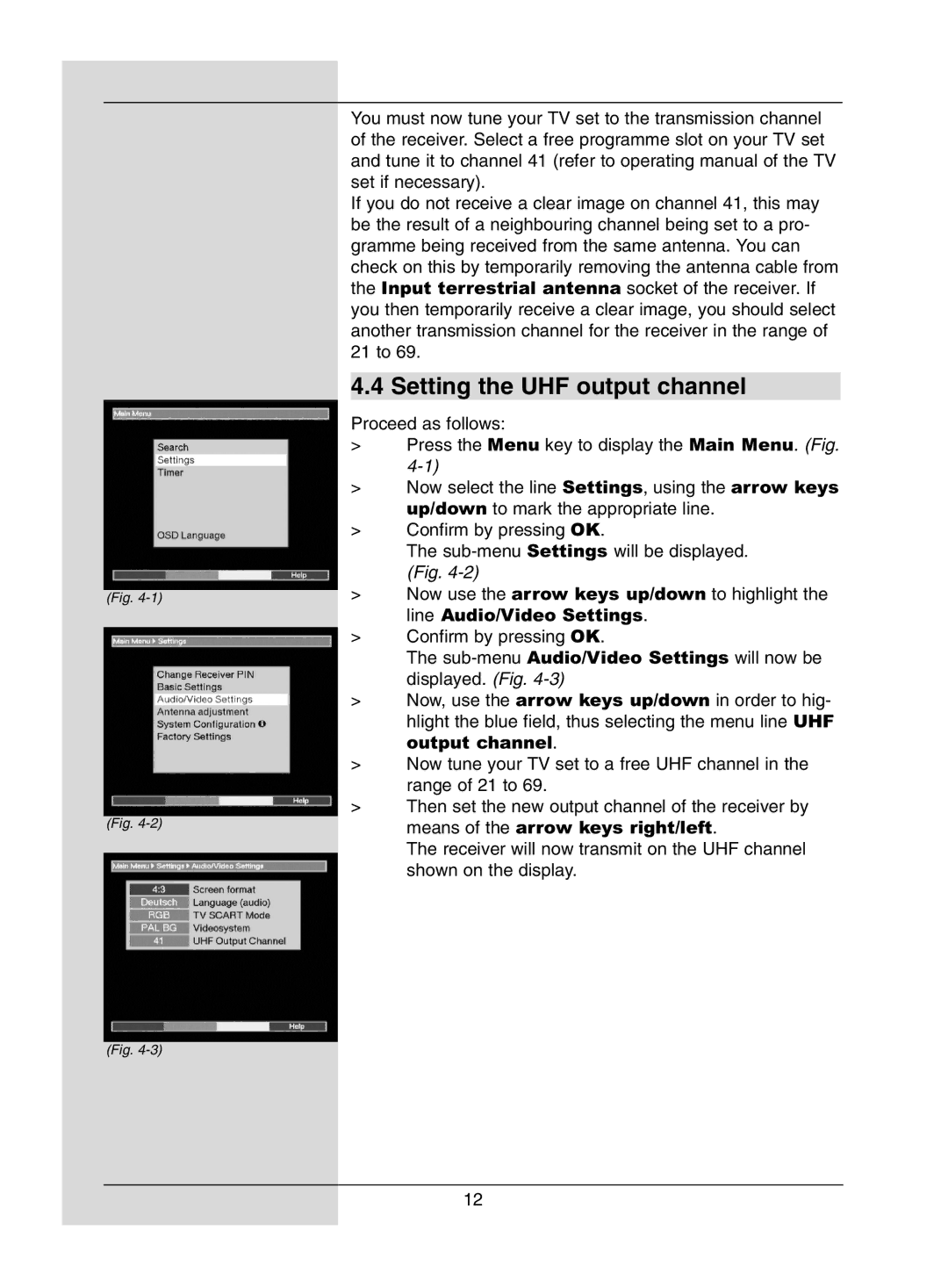 TechniSat DigiPal1 manual Setting the UHF output channel 