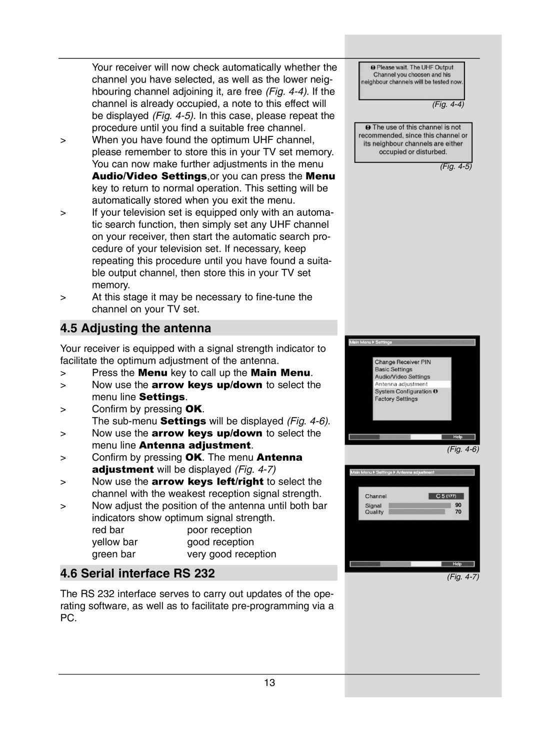 TechniSat DigiPal1 manual Adjusting the antenna, Serial interface RS 