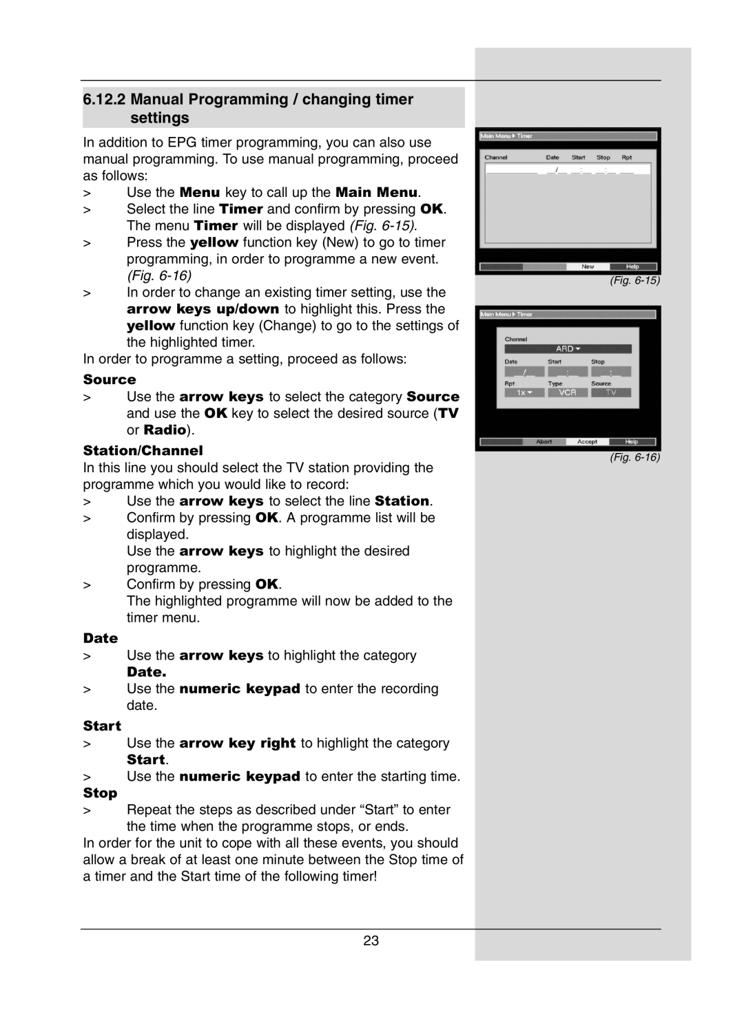 TechniSat DigiPal1 manual Manual Programming / changing timer settings 