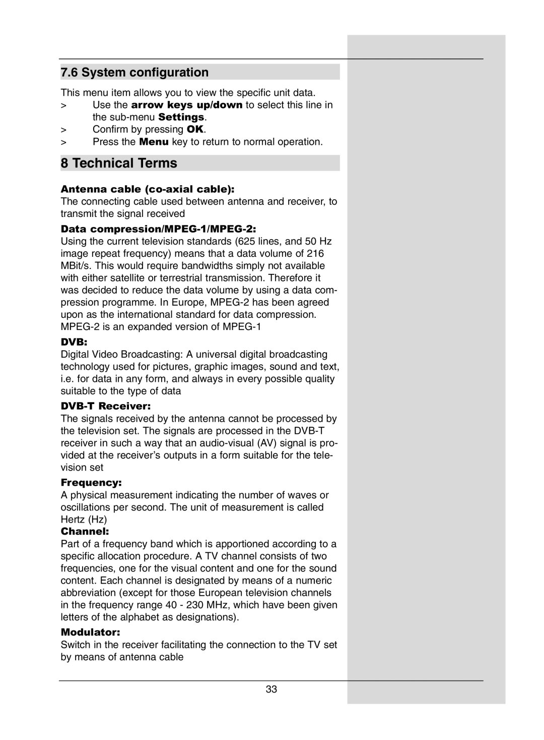 TechniSat DigiPal1 manual Technical Terms, System configuration 