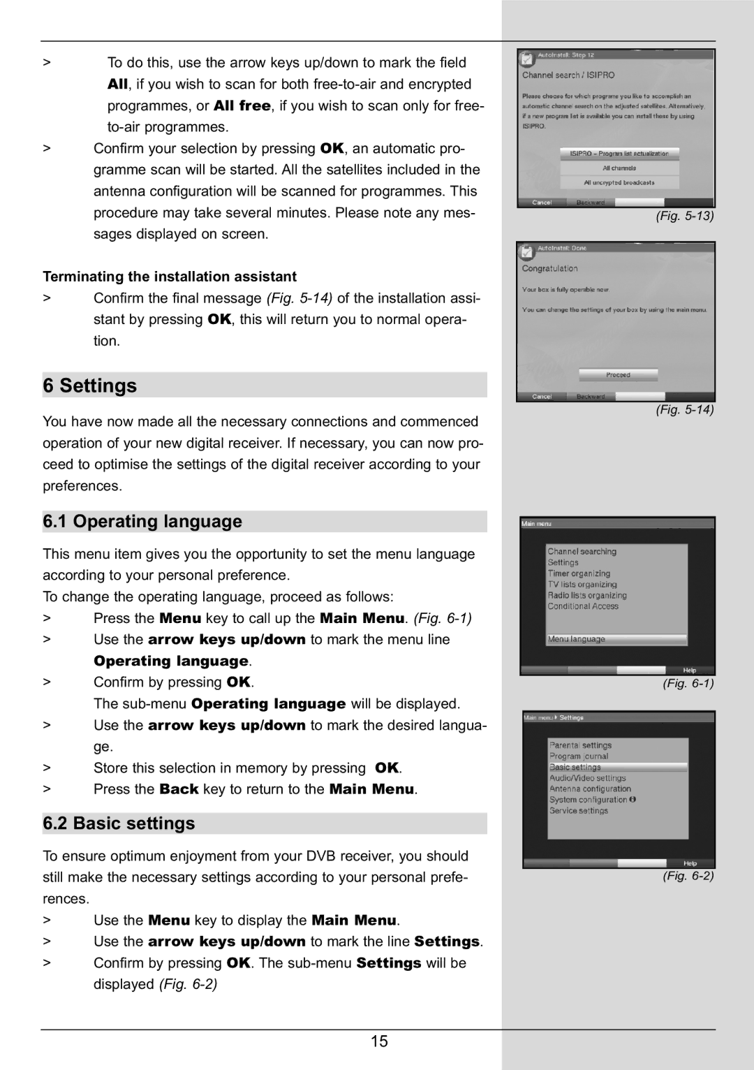 TechniSat DIGIT MF4-S manual Operating language, Terminating the installation assistant 