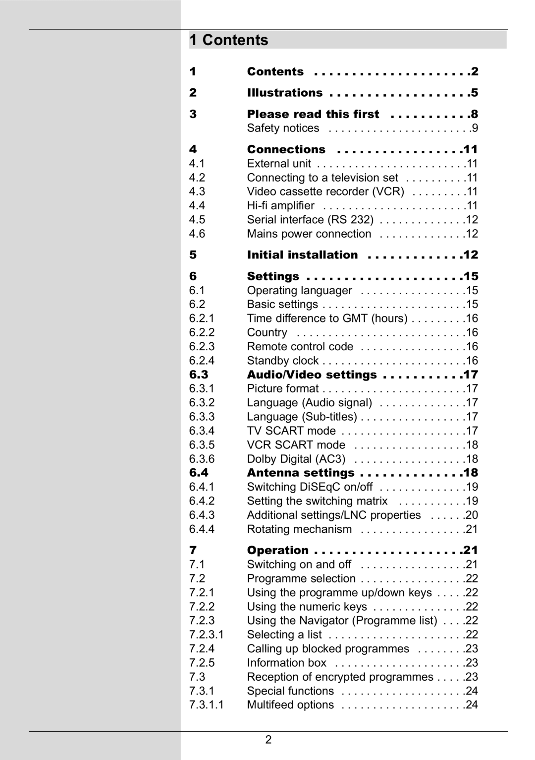 TechniSat DIGIT MF4-S manual Contents 