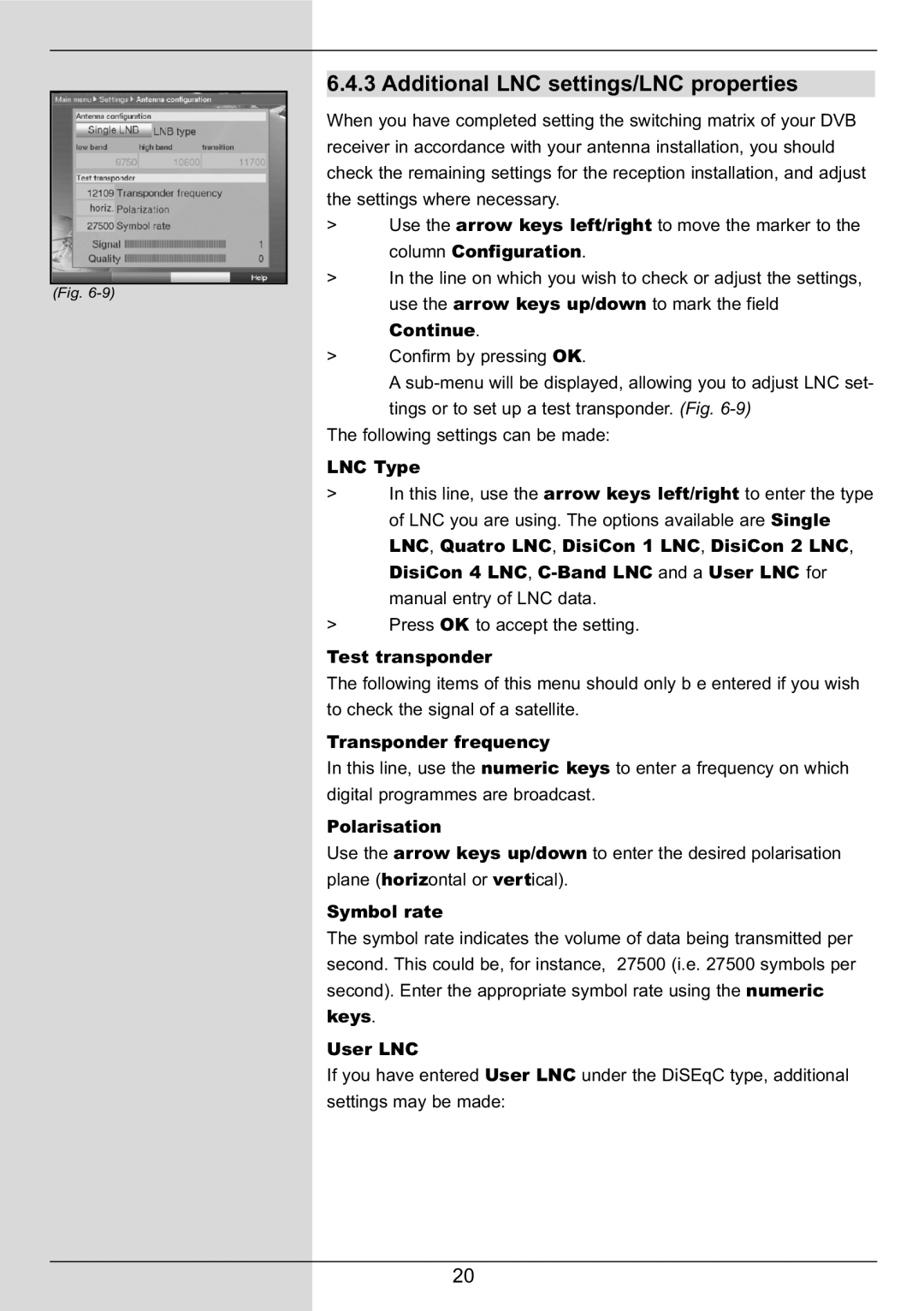 TechniSat DIGIT MF4-S manual Additional LNC settings/LNC properties 