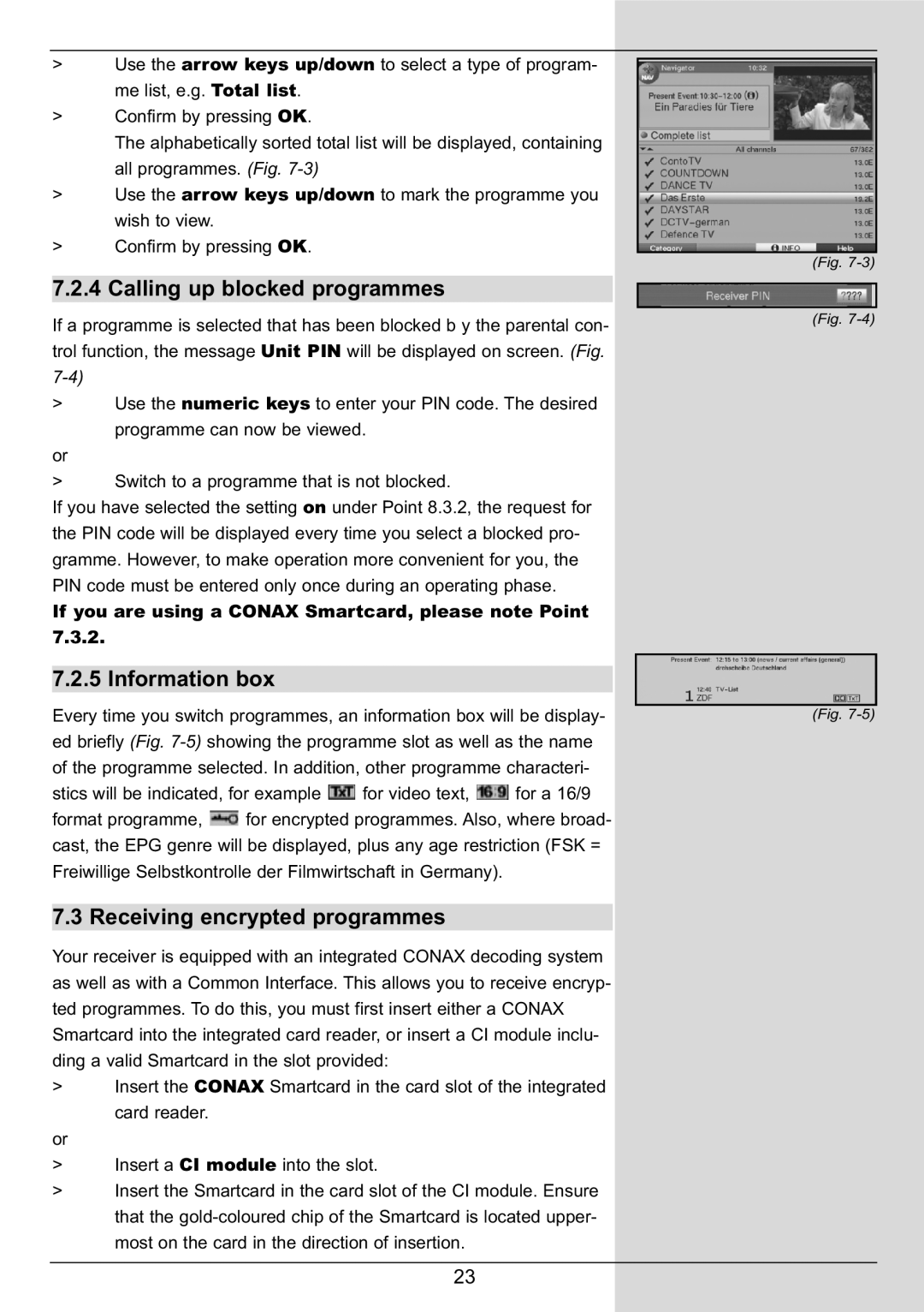 TechniSat DIGIT MF4-S manual Calling up blocked programmes, Information box, Receiving encrypted programmes 