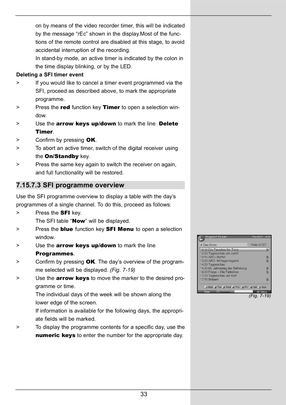 TechniSat DIGIT MF4-S manual SFI programme overview, Deleting a SFI timer event, Programmes 