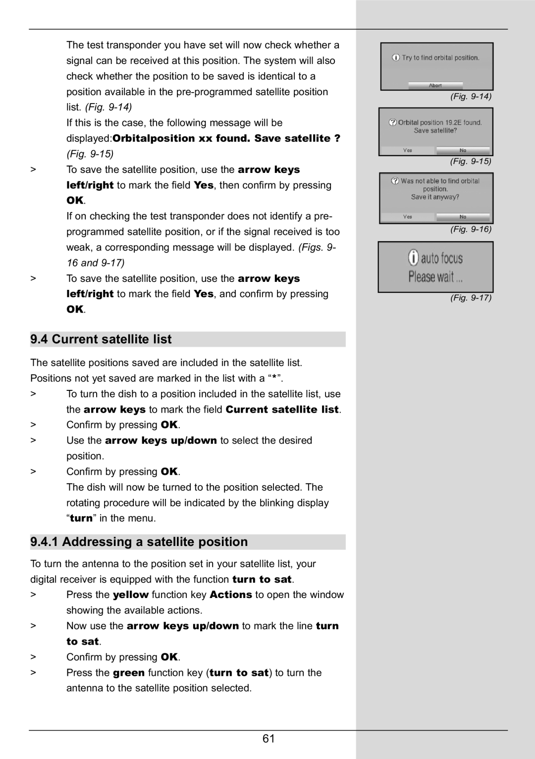 TechniSat DIGIT MF4-S manual Current satellite list, Addressing a satellite position 