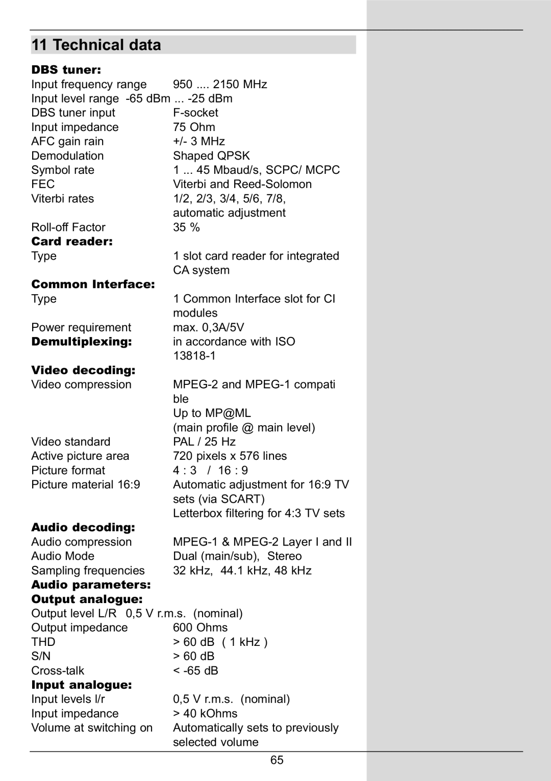 TechniSat DIGIT MF4-S manual Technical data 