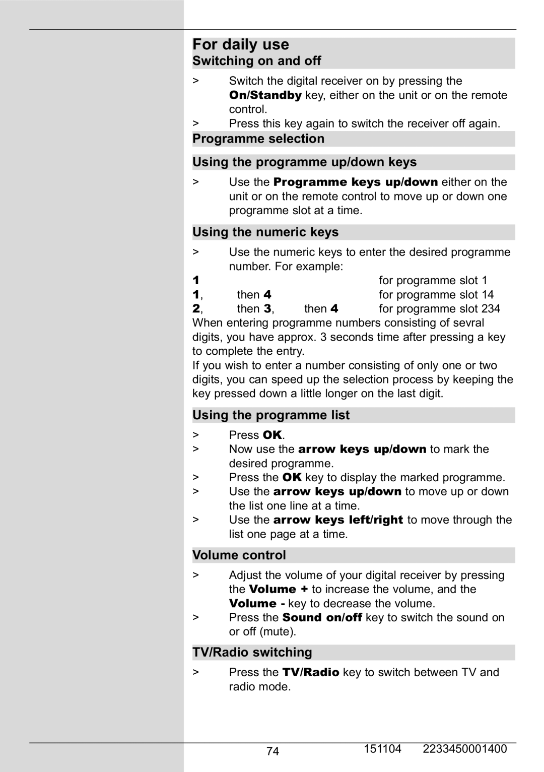 TechniSat DIGIT MF4-S manual For daily use, Programme selection Using the programme up/down keys, Using the programme list 