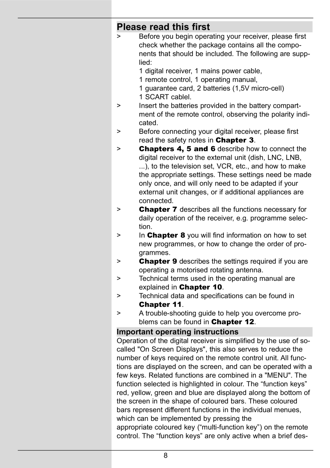 TechniSat DIGIT MF4-S manual Please read this first, Important operating instructions, Chapter 