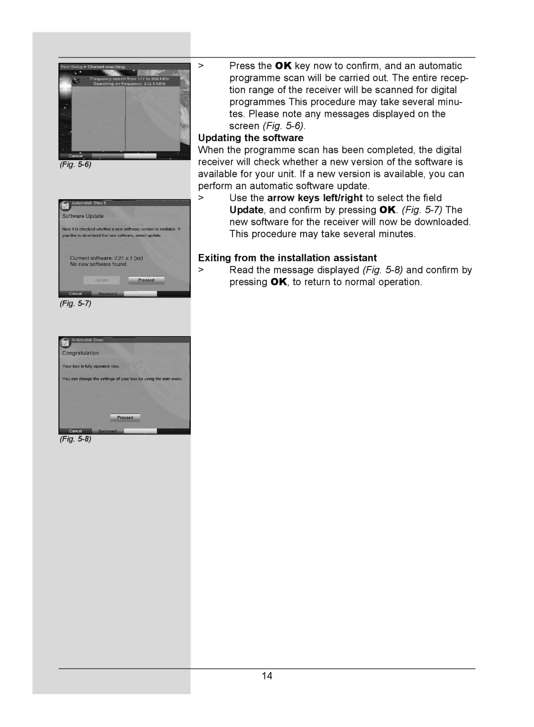 TechniSat DigitMod T1 manual Updating the software, Exiting from the installation assistant 