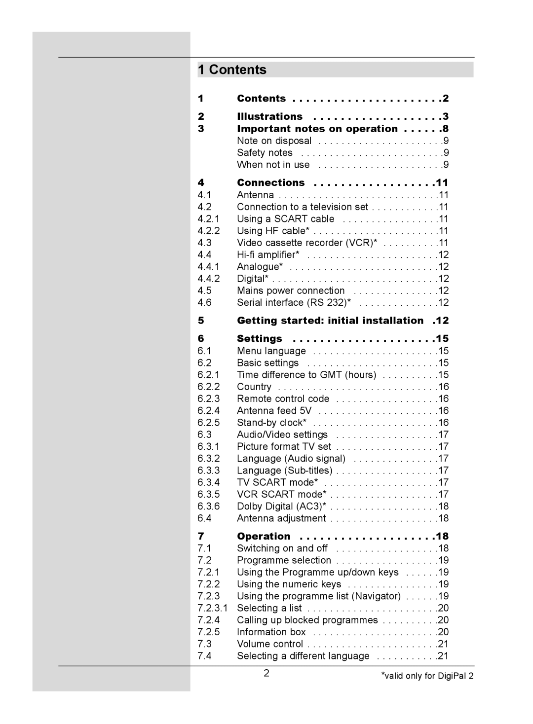 TechniSat DigitMod T1 manual Contents 