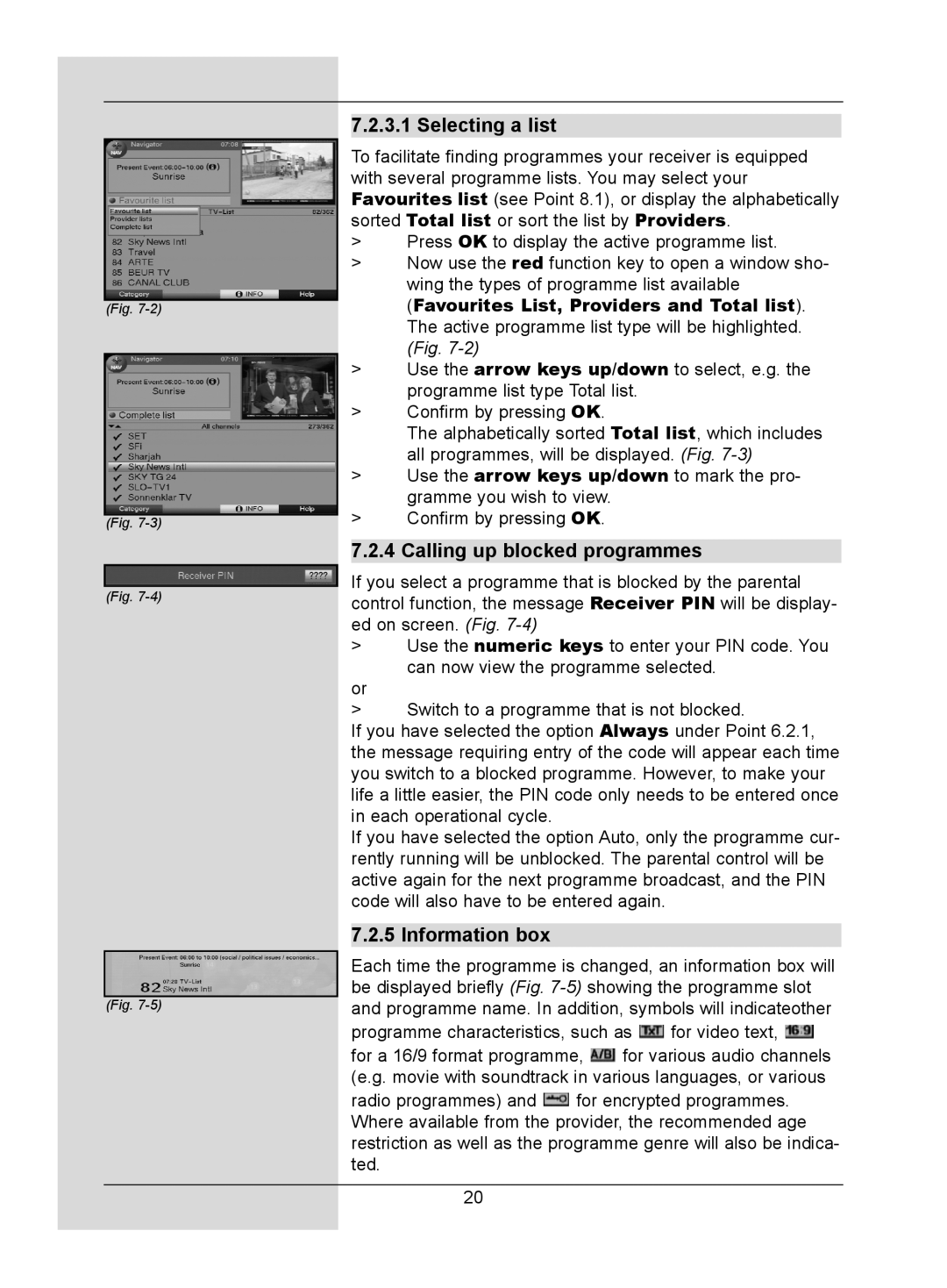 TechniSat DigitMod T1 manual Selecting a list, Calling up blocked programmes, Information box 