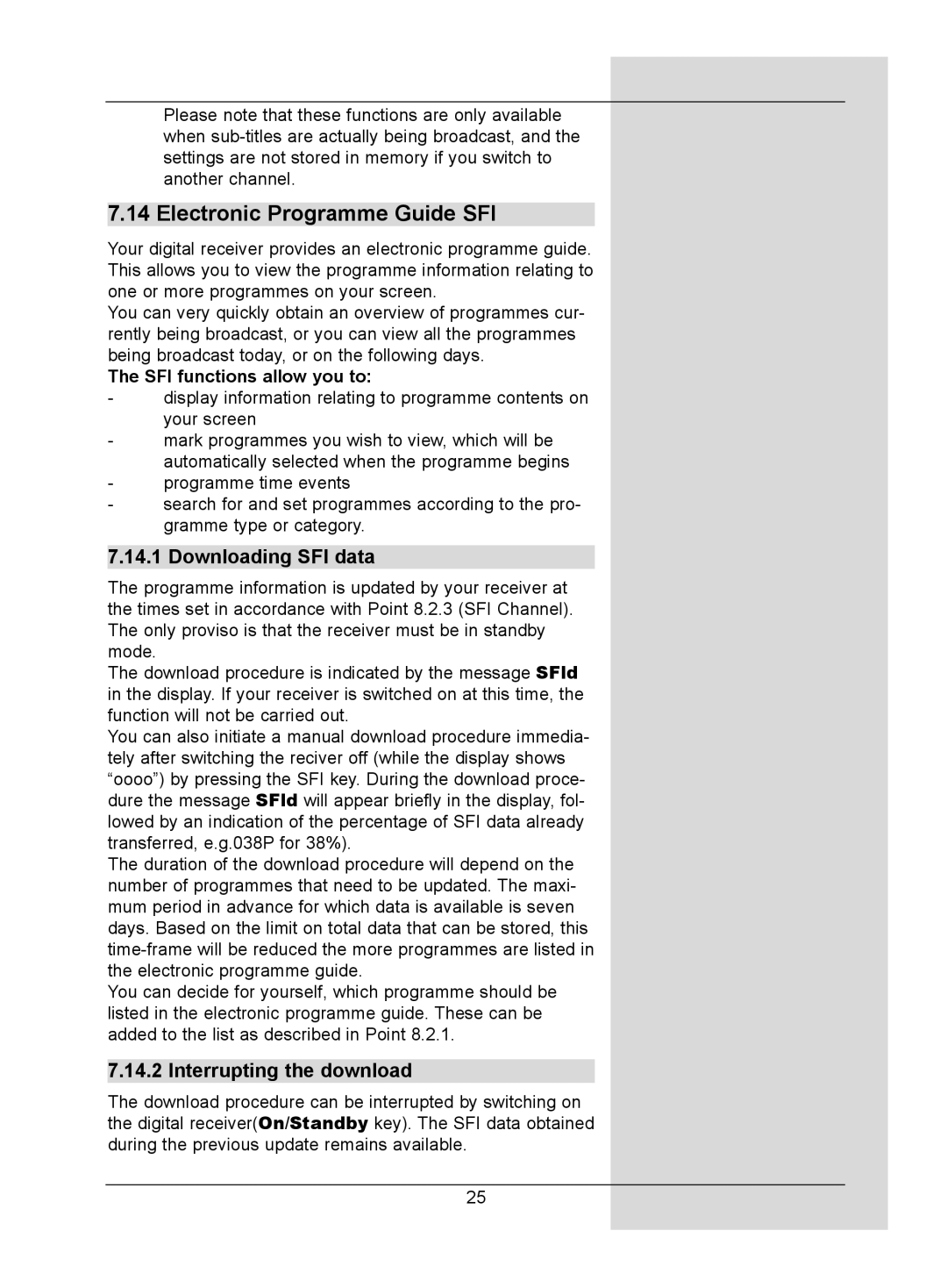 TechniSat DigitMod T1 manual Electronic Programme Guide SFI, Downloading SFI data, Interrupting the download 