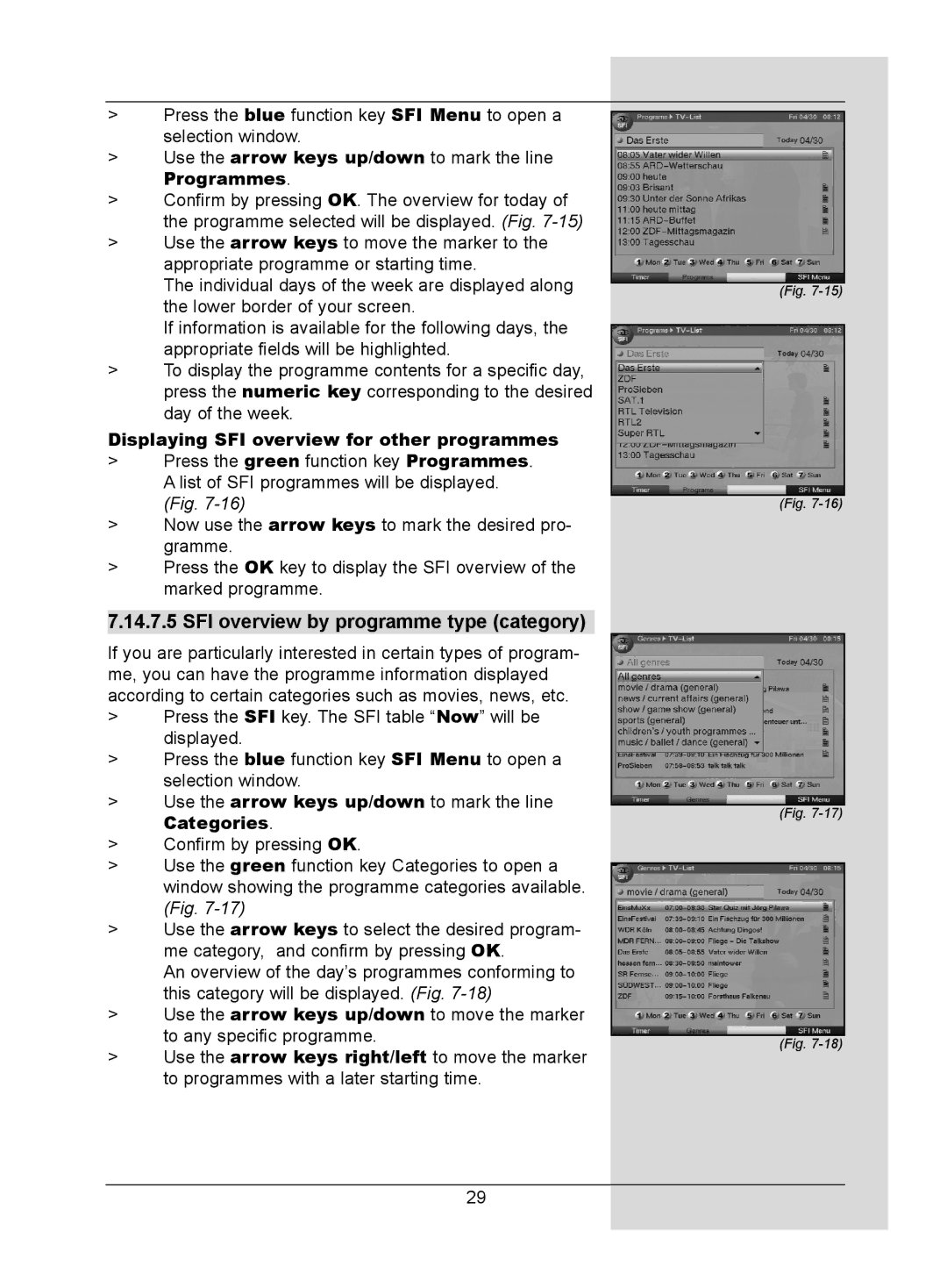 TechniSat DigitMod T1 SFI overview by programme type category, Programmes, Displaying SFI overview for other programmes 