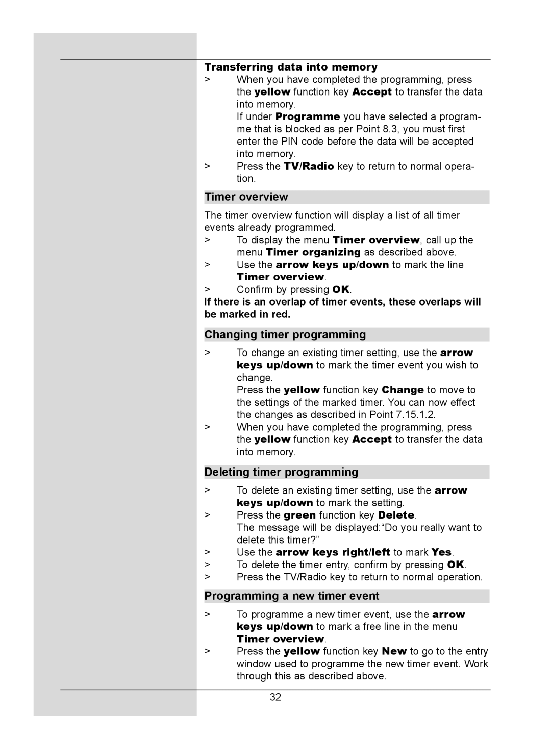 TechniSat DigitMod T1 manual Timer overview, Changing timer programming, Deleting timer programming 