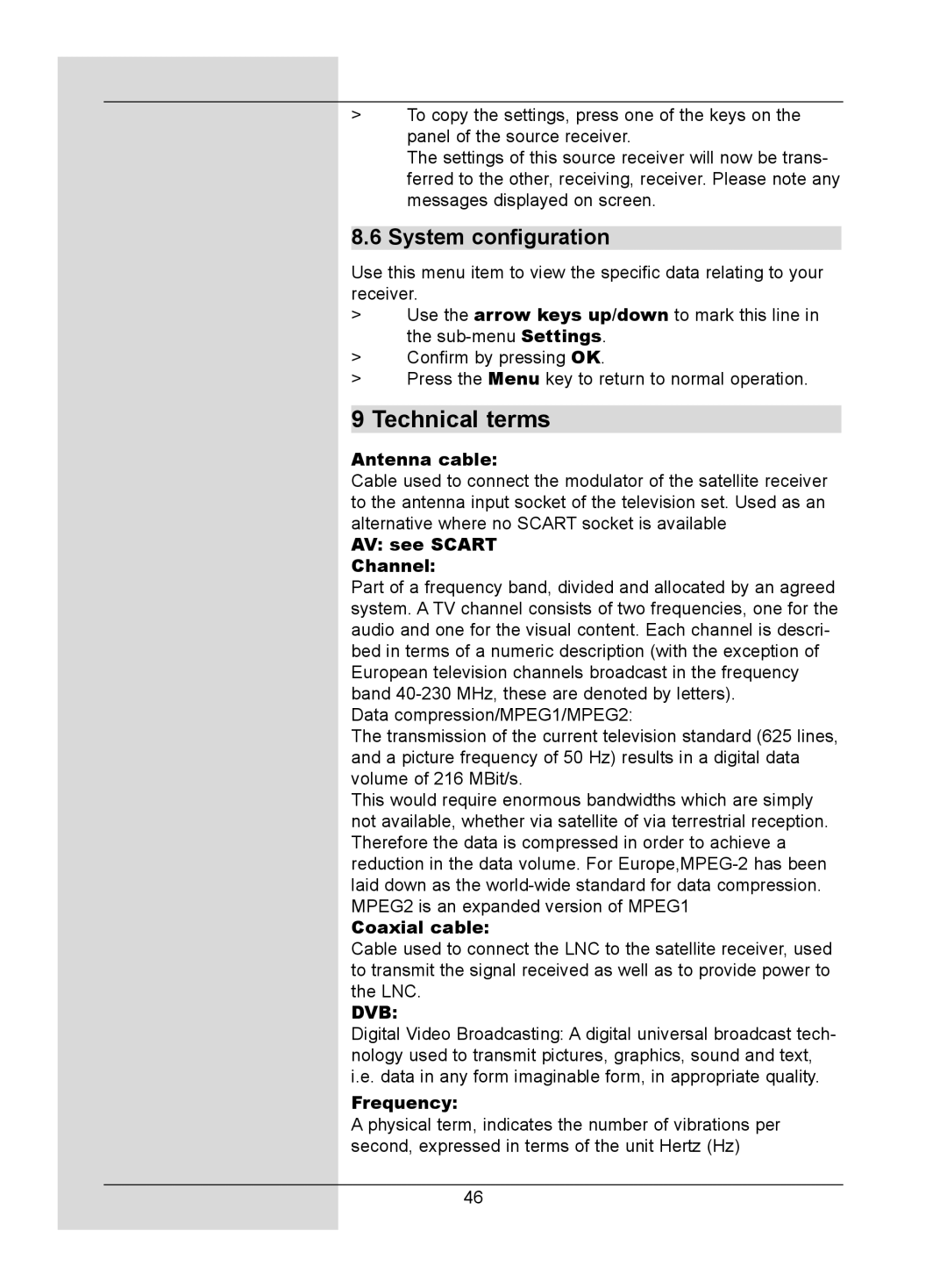 TechniSat DigitMod T1 manual Technical terms, System configuration 